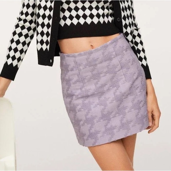 MANGO BLOGGER FAVE Lavender Lilac Purple Houndstooth Textured Mini Skirt Sz S - Picture 13 of 13